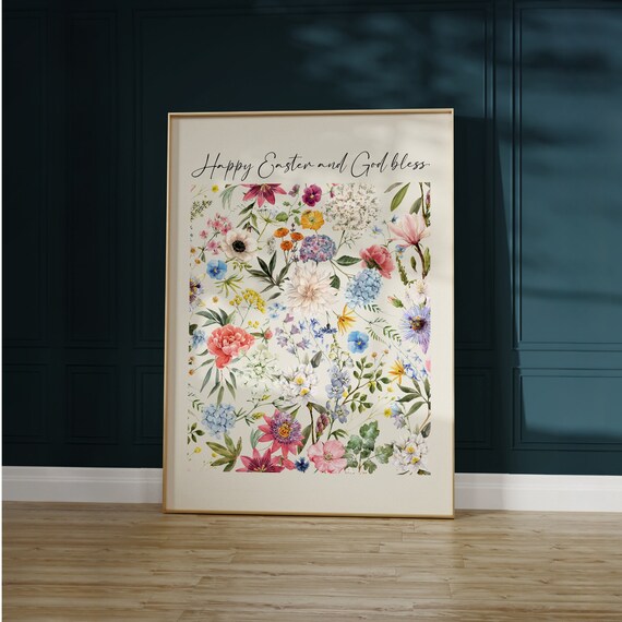 Happy Easter And God Bless Colorful Floral Garden Spring Poster