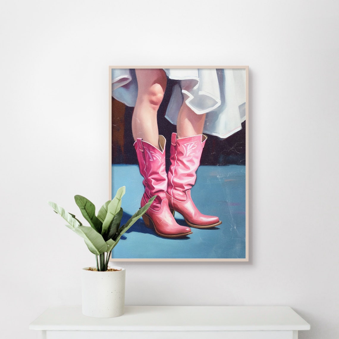 Cowgirl Wall Art Preppy Western Oil Painting Girly Western Decor Pink Cowboy Boots Wall Art Pink Preppy Wall Decor Instant - Image 2