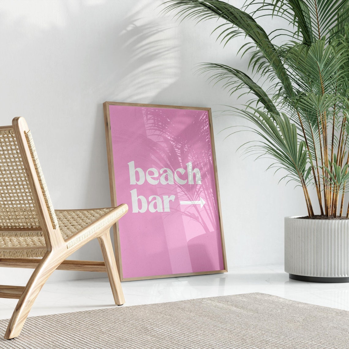 Beach Bar Arrow Sign Poster Pink Coastal Preppy Dorm Room Decor - Image 3