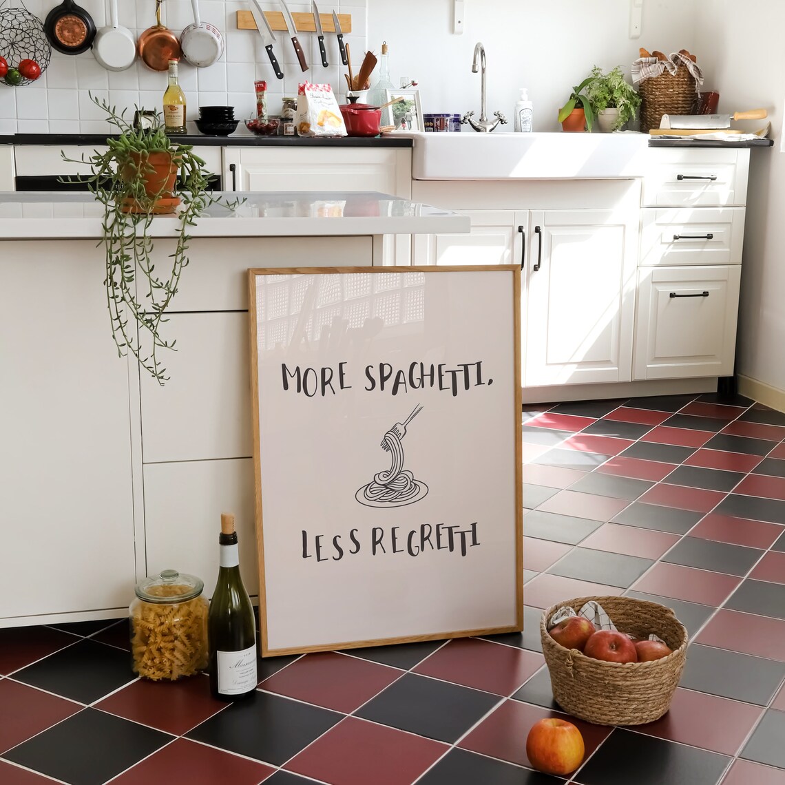 Kitchen Wall Art Cute Kitchen Decor More Spaghetti Less Regretti Poster Funny Kitchen Wall Trendy Typography Print Instant - Image 3