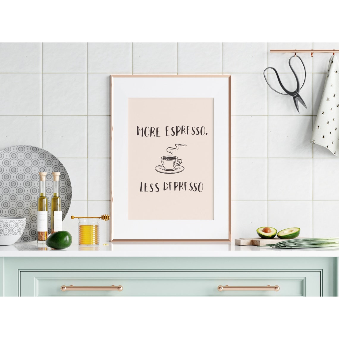 More Espresso Less Depresso Sketch Coffee Cup Kitchen Quote Poster - Image 3