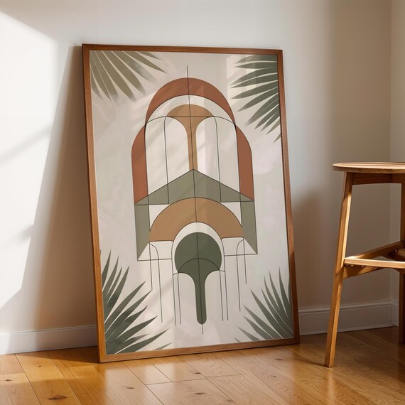 Geometric Boho Arch And Palm Art Print