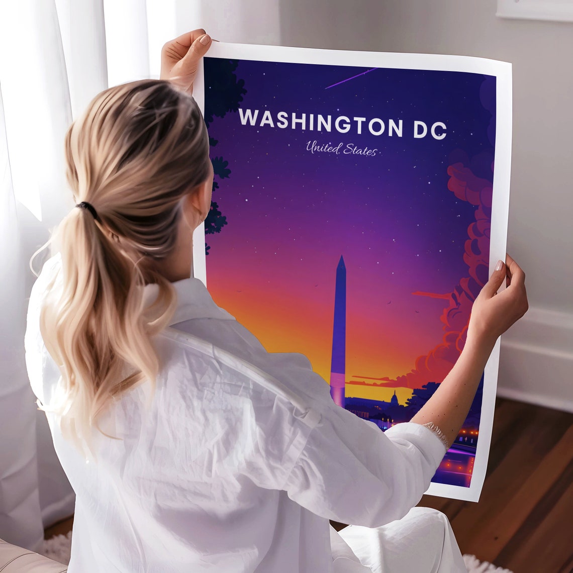 Washington DC Monument At Dusk Purple Sky Reflecting Pool Poster - Image 3