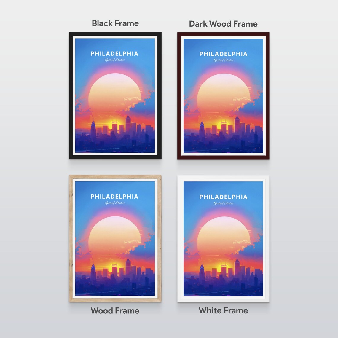 Philadelphia Pennsylvania Skyline Sunset Giant Sun Travel Poster - Image 2