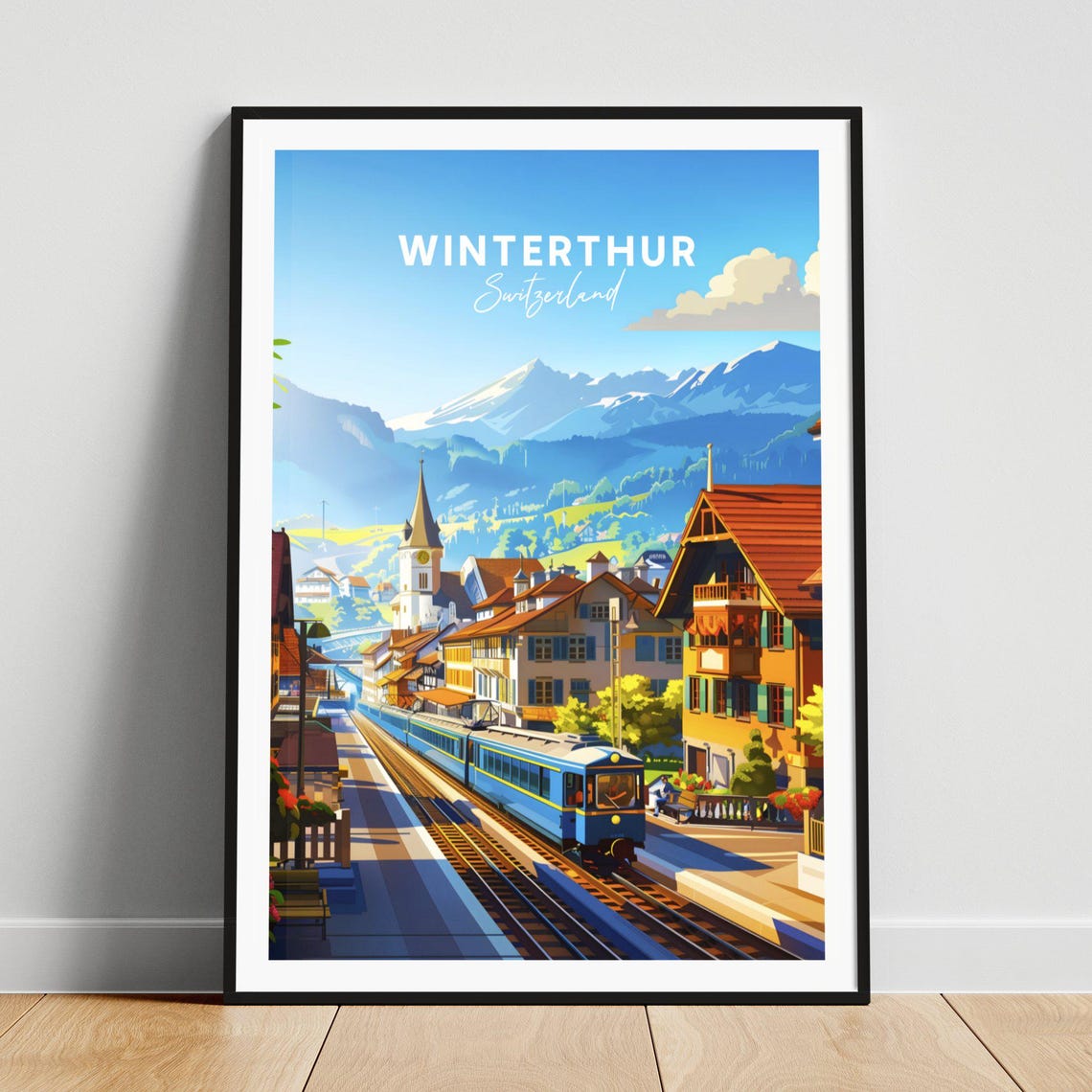 Winterthur Switzerland Train Station Alpine Mountain View Poster