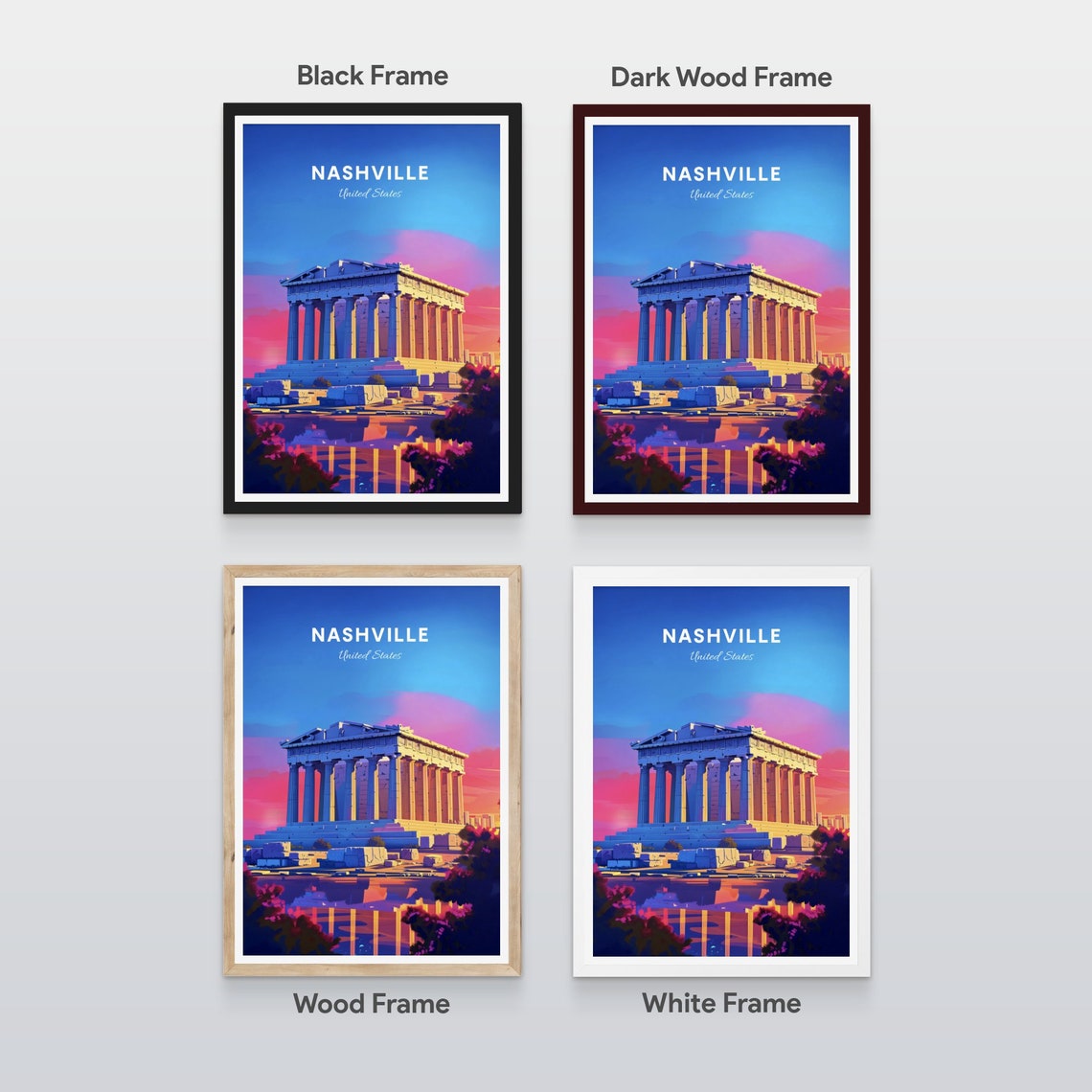 Nashville Tennessee Parthenon Replica in Pink Sunset Glow Poster - Image 2