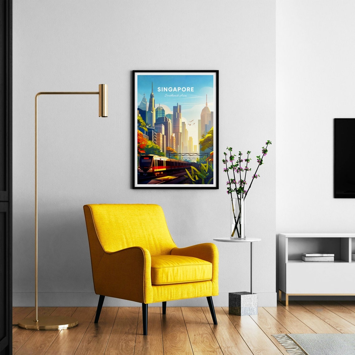 Singapore City Skyline MRT Train Modern Downtown Vintage Travel Poster - Image 3
