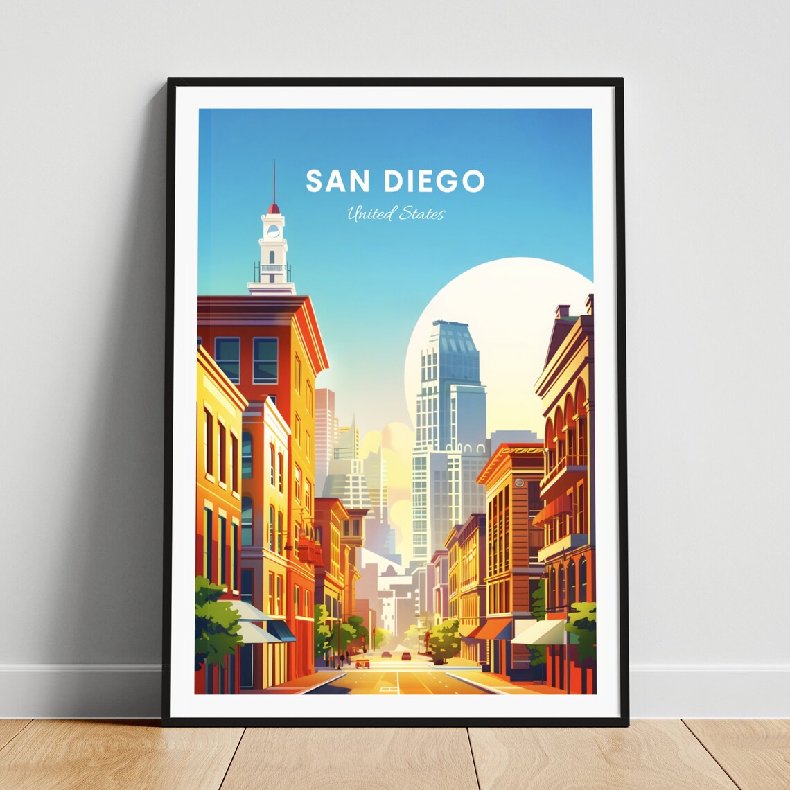 San Diego California Downtown Street Clock Tower City Travel Poster