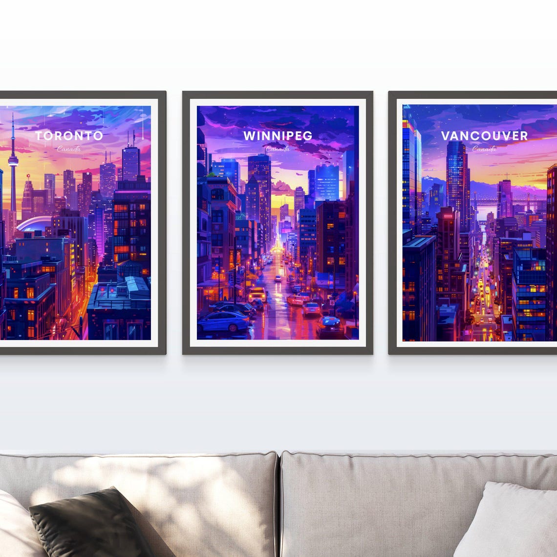 Winnipeg Canada Neon Night Downtown Street City Lights Travel Poster - Image 4