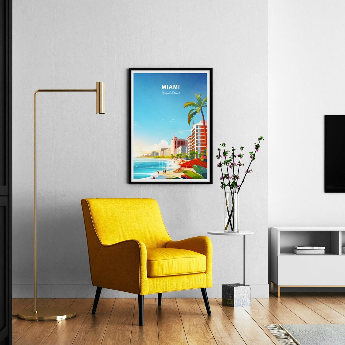 Miami Florida Beachfront Hotels Sunny Shore Palms Travel Poster - Image 3