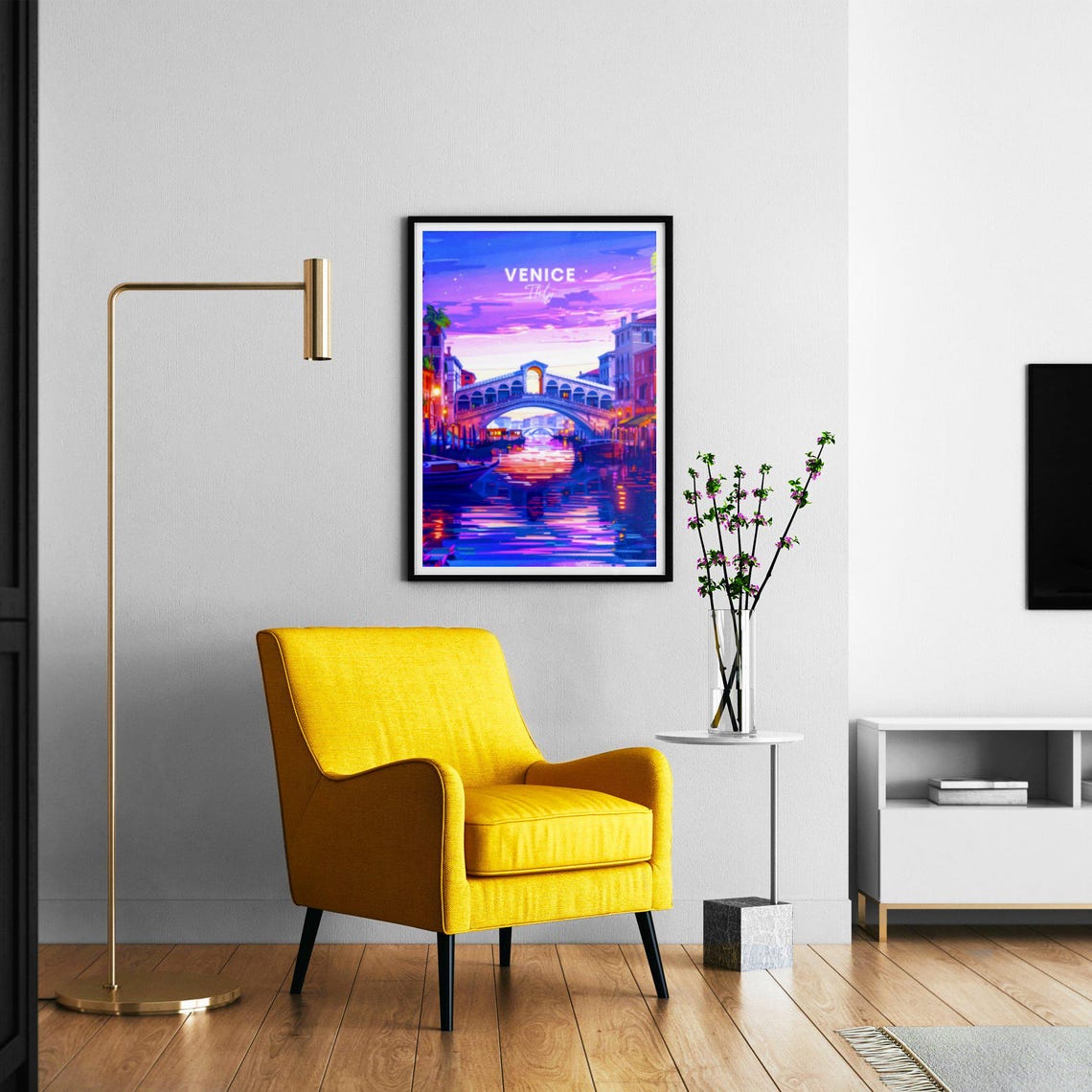 Venice Italy Grand Canal Rialto Bridge Night Lights Reflections Poster - Image 2