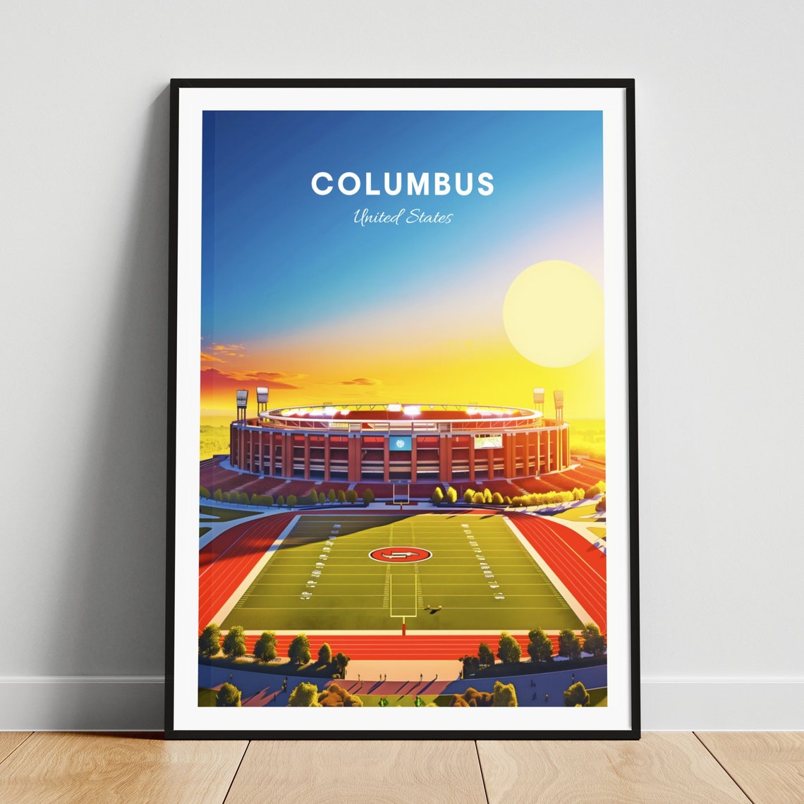Columbus Ohio Football Stadium Sunset Game Day Travel Poster