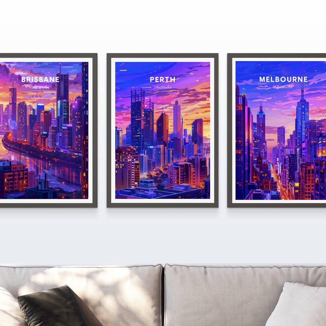 Perth Australia Neon Sunset Skyline City Lights Travel Poster - Image 3