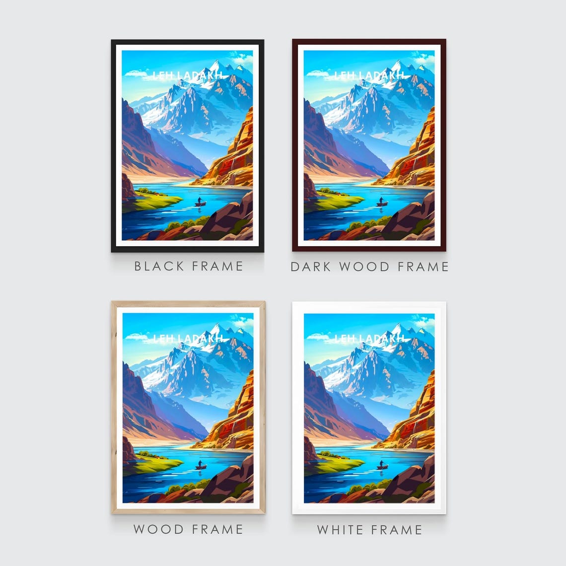 Leh Ladakh India Deep Valley River Snow Peaks Blue Water Travel Poster - Image 3
