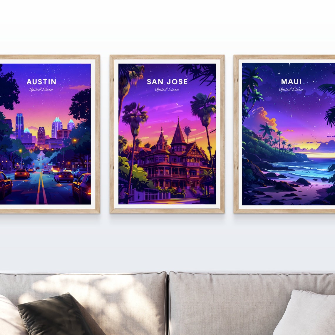 San Jose Victorian Mansion Purple Dusk Palm Trees Travel Poster - Image 4
