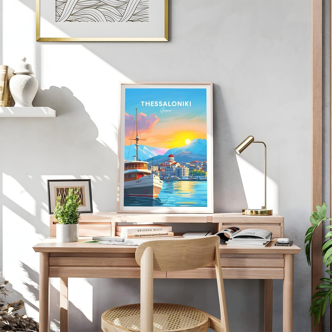 Thessaloniki Golden Harbor Sunset Ship Aegean Coast Travel Poster - Image 4