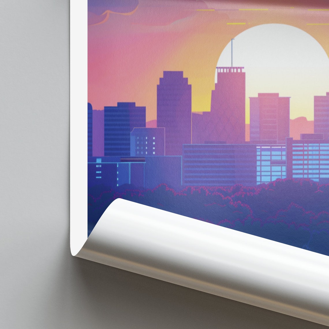 Montgomery Alabama City Skyline Pink Sunset Silhouette Travel Poster - Image 2