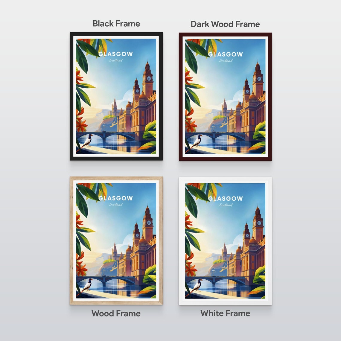 Glasgow Scotland Riverside Clock Towers Bridge Skyline Poster - Image 2