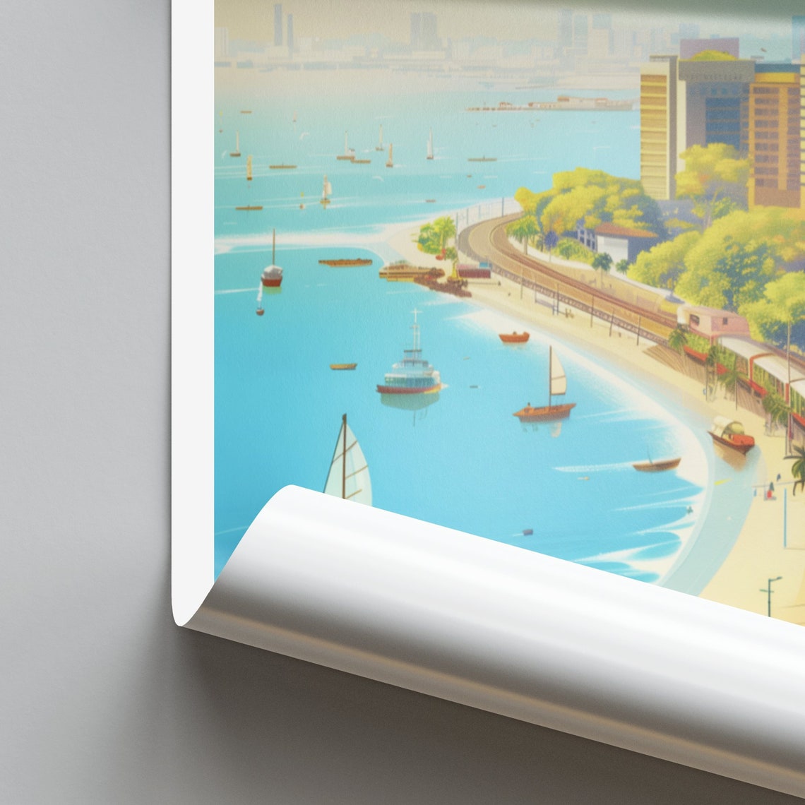 Mumbai India Marine Drive Coastal Train Sailboats Travel Poster - Image 2