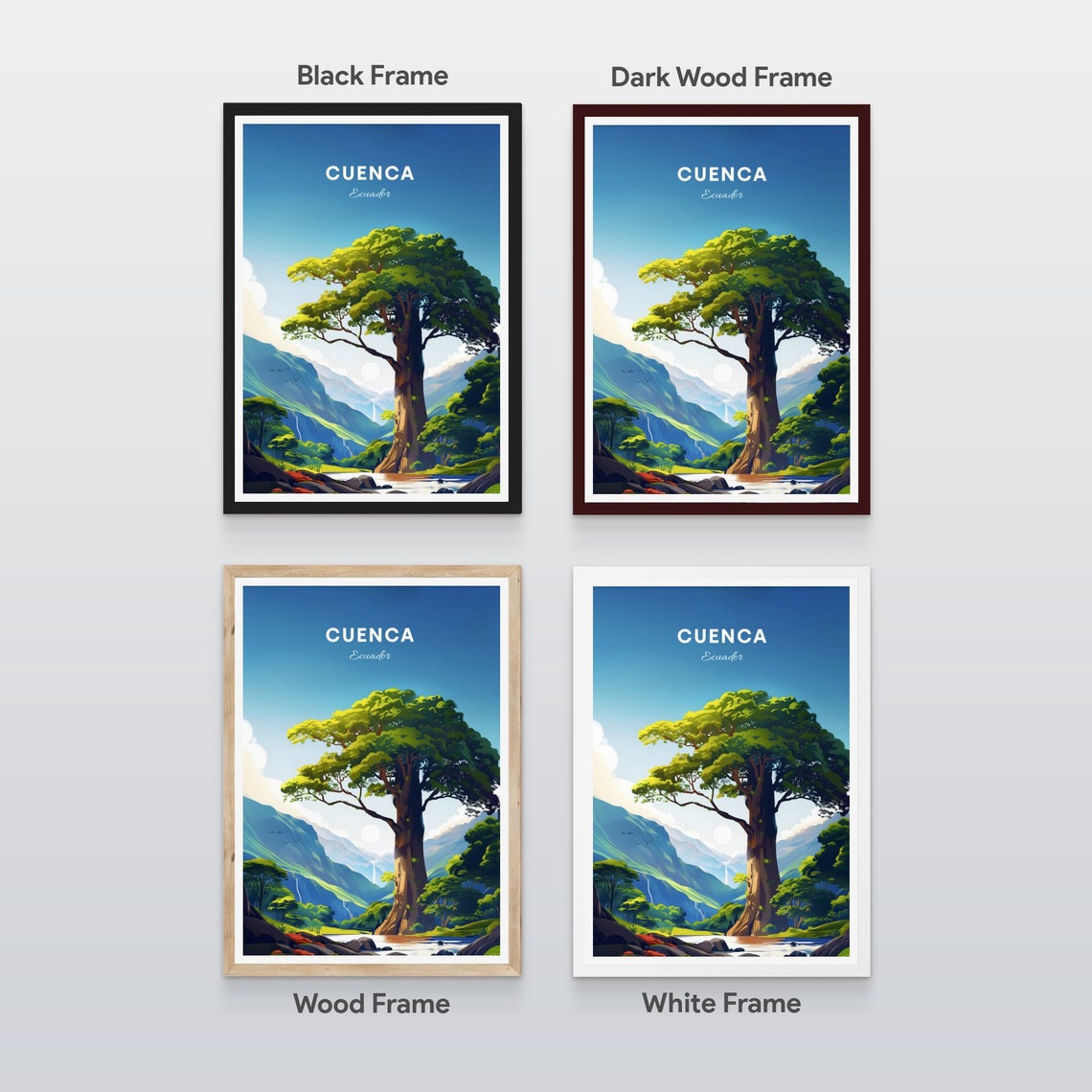 Cuenca Ecuador Towering Tree River Forest Mountain Travel Poster - Image 2