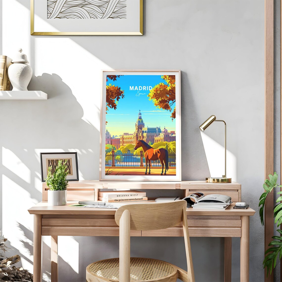 Madrid Horse Palace Dome Fountain Golden Day City View Travel Poster - Image 4