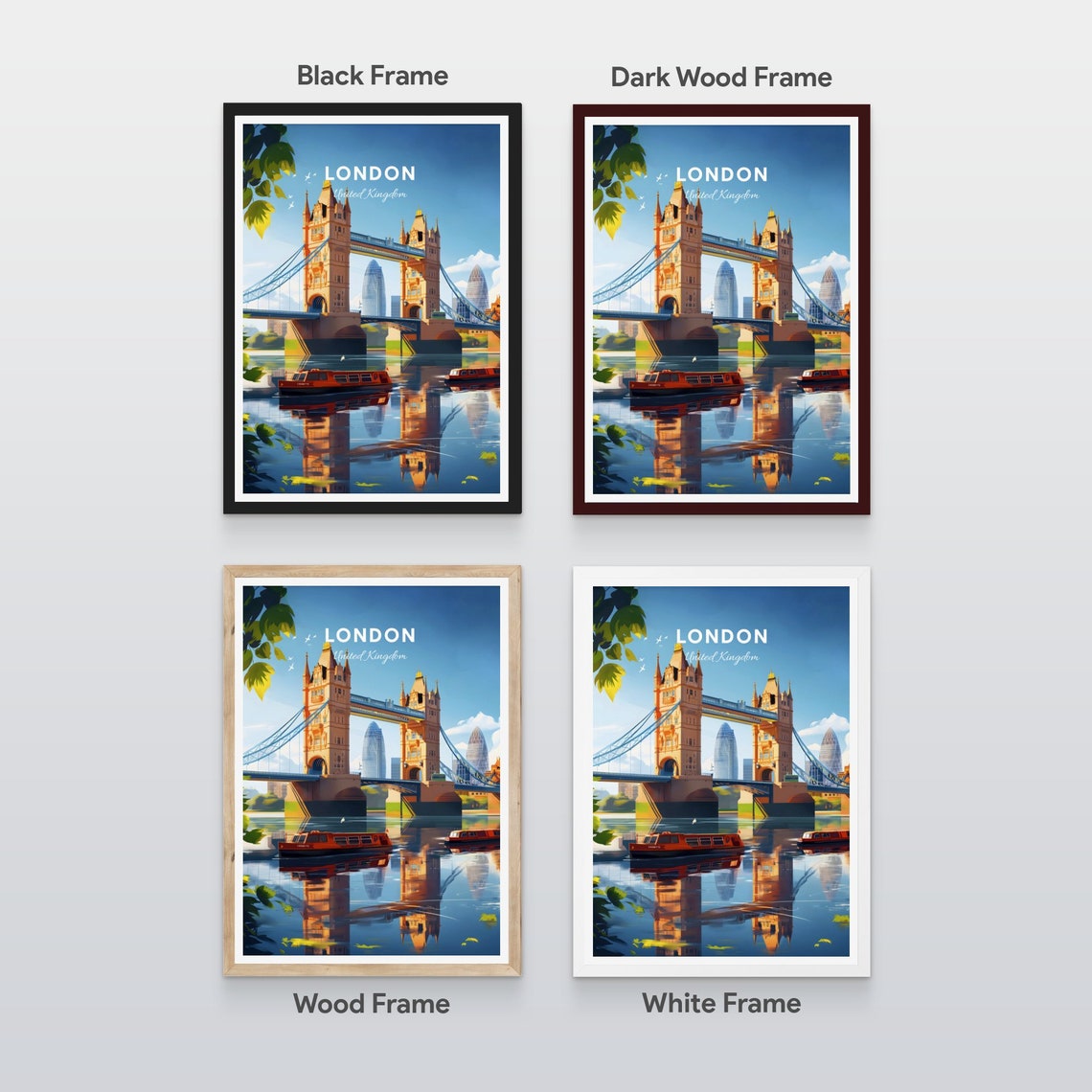 London Tower Bridge River Thames Golden Sunset Vintage Travel Poster - Image 2