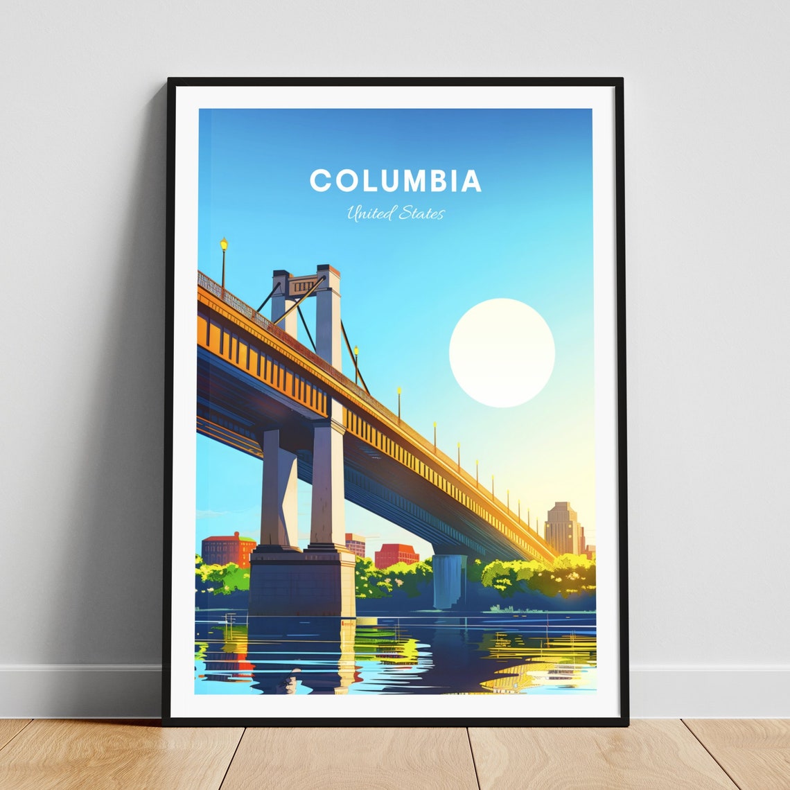 Columbia United States Steel Bridge Arching over the River Poster