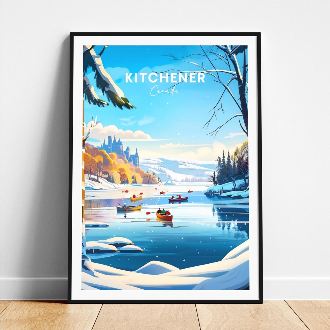 Kitchener Canada Winter Lake Canoes Snowy Castle Hill Poster