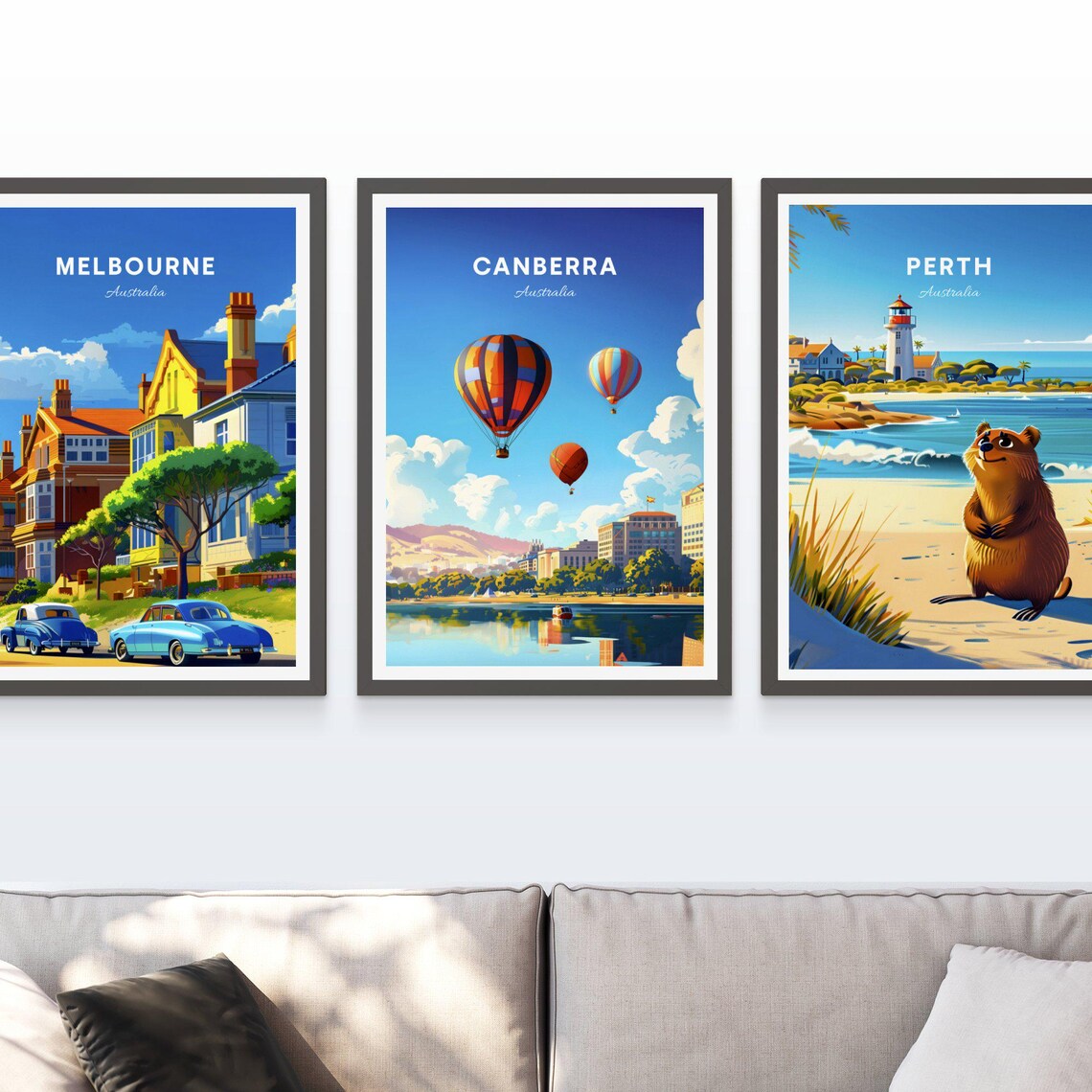 Canberra Australia Hot Air Balloons Lake City Skyline Poster - Image 3