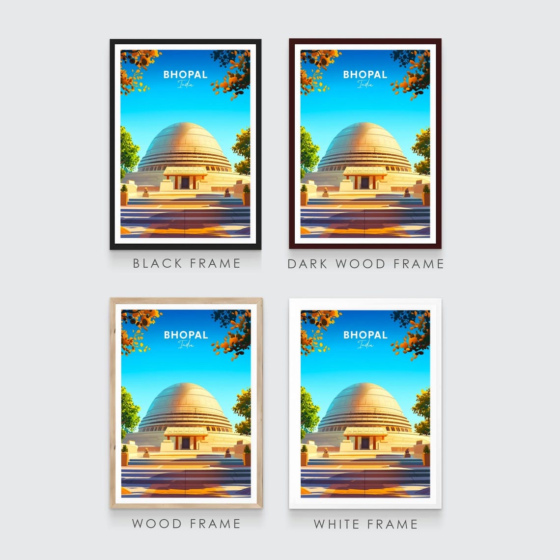 Bhopal Modern Domed Building Steps Garden India Travel Poster - Image 3