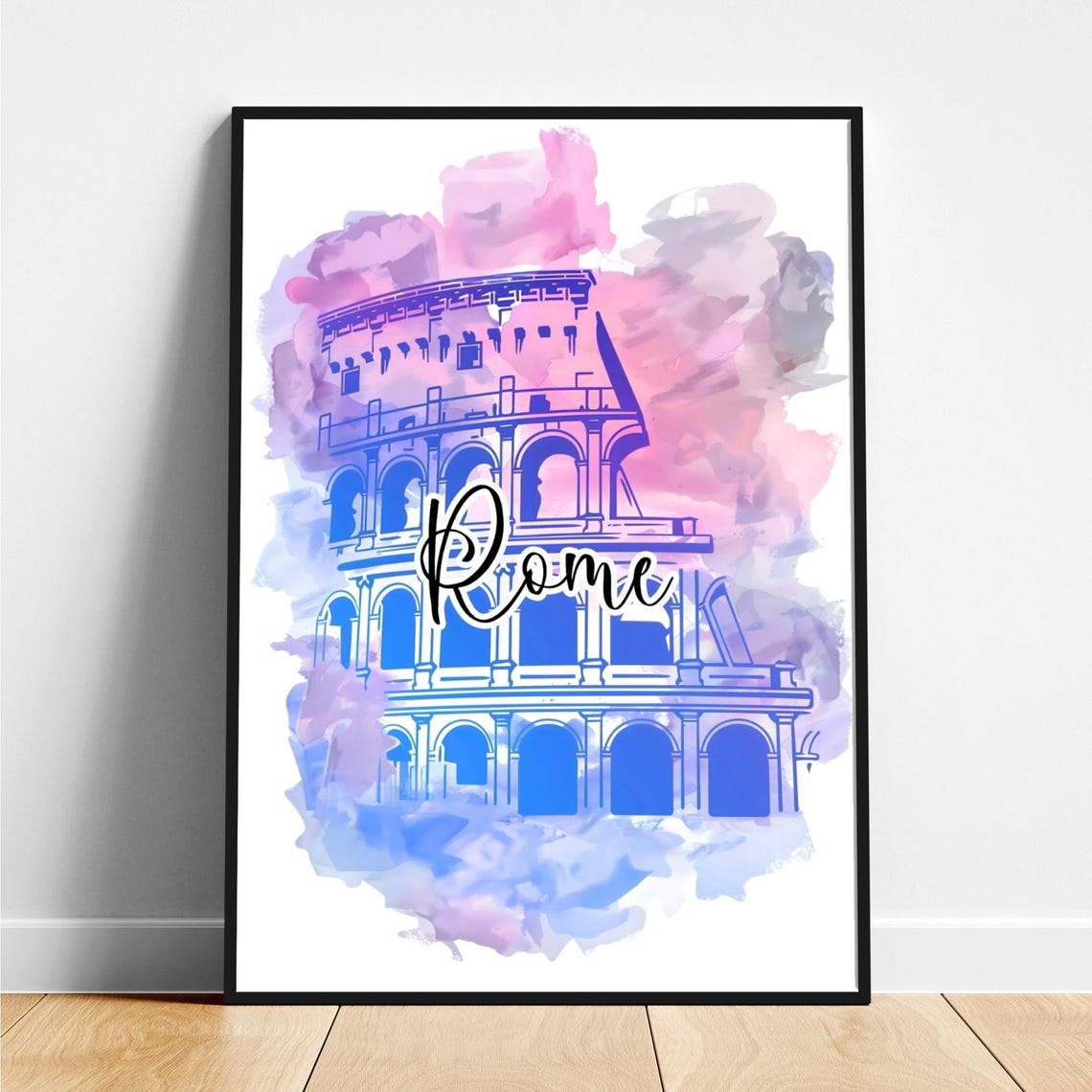 Rome Italy Watercolor Colosseum Sketch Landmark Travel Poster
