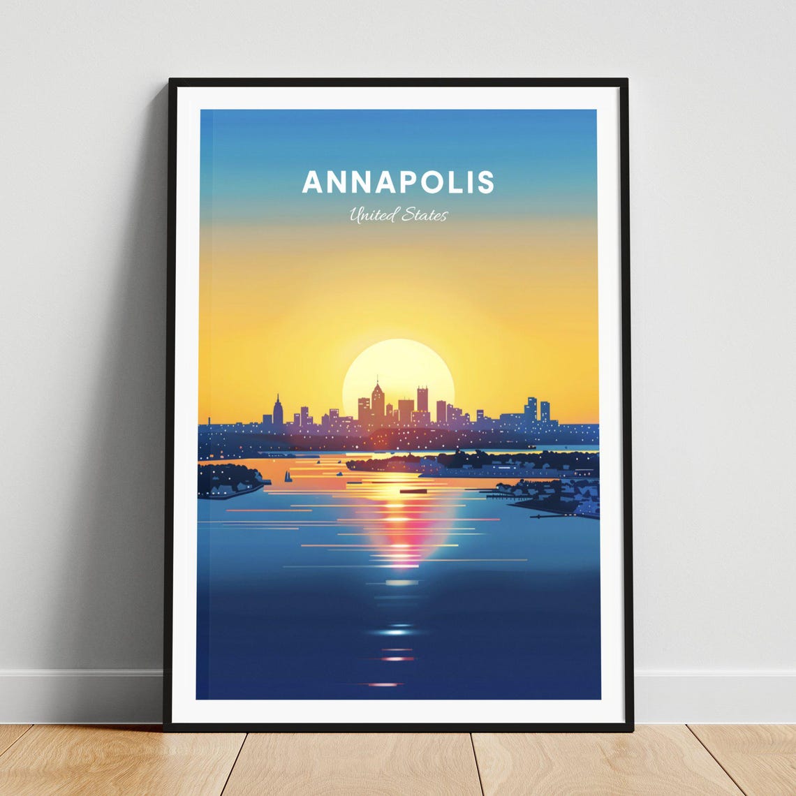 Annapolis Maryland Golden Sunset Skyline Over the Water Poster
