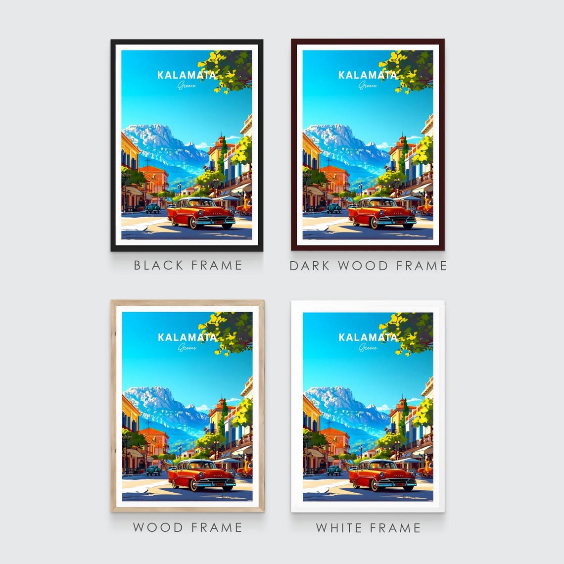 Kalamata Greece Classic Car Street Mountain View Sunny Poster - Image 3