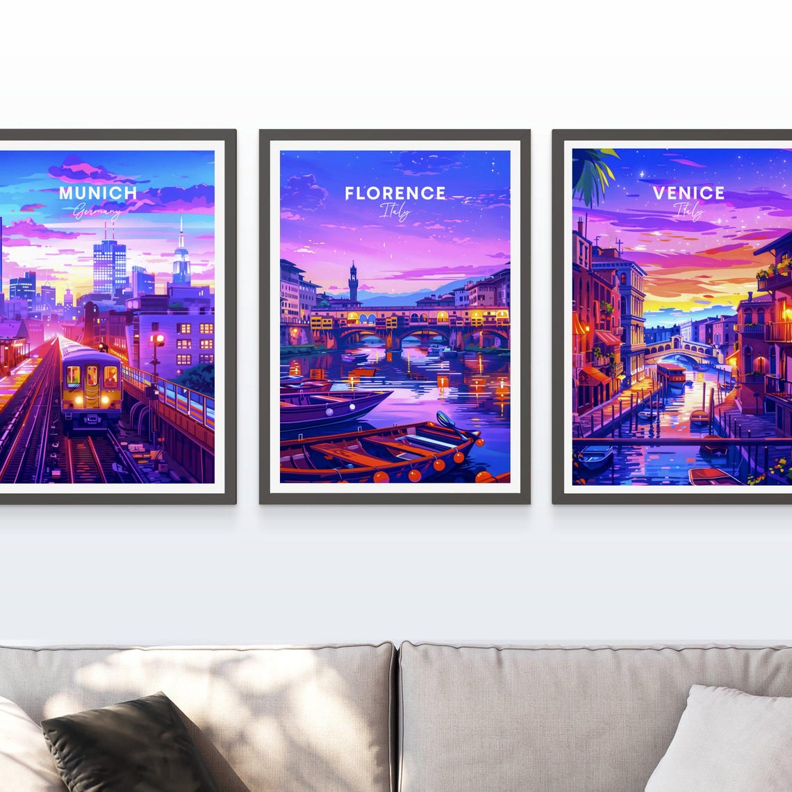 Florence Italy Ponte Vecchio Night Glow Twilight Travel Poster - Image 3