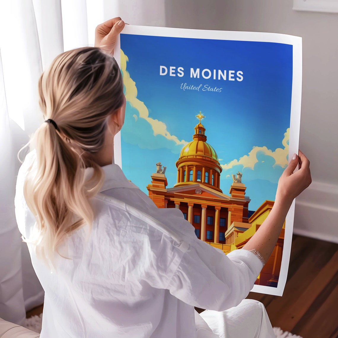 Des Moines Iowa State Capitol Golden Dome Steps Travel Poster - Image 3