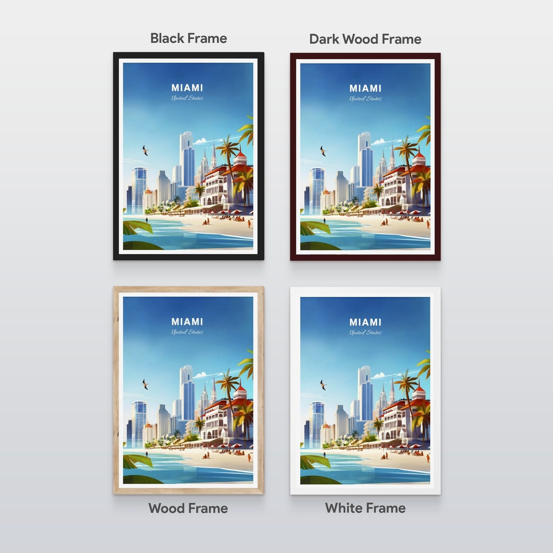Miami Florida South Beach Skyline Palms Umbrellas Travel Poster - Image 2