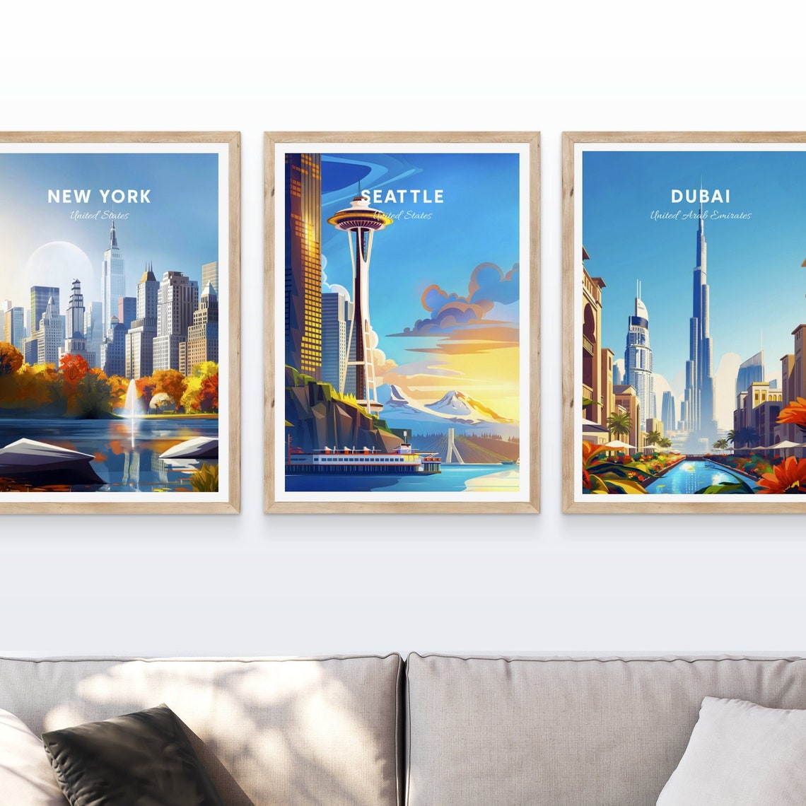 Seattle Space Needle Ferry Mount Rainier Sunset Vintage Travel Poster - Image 4