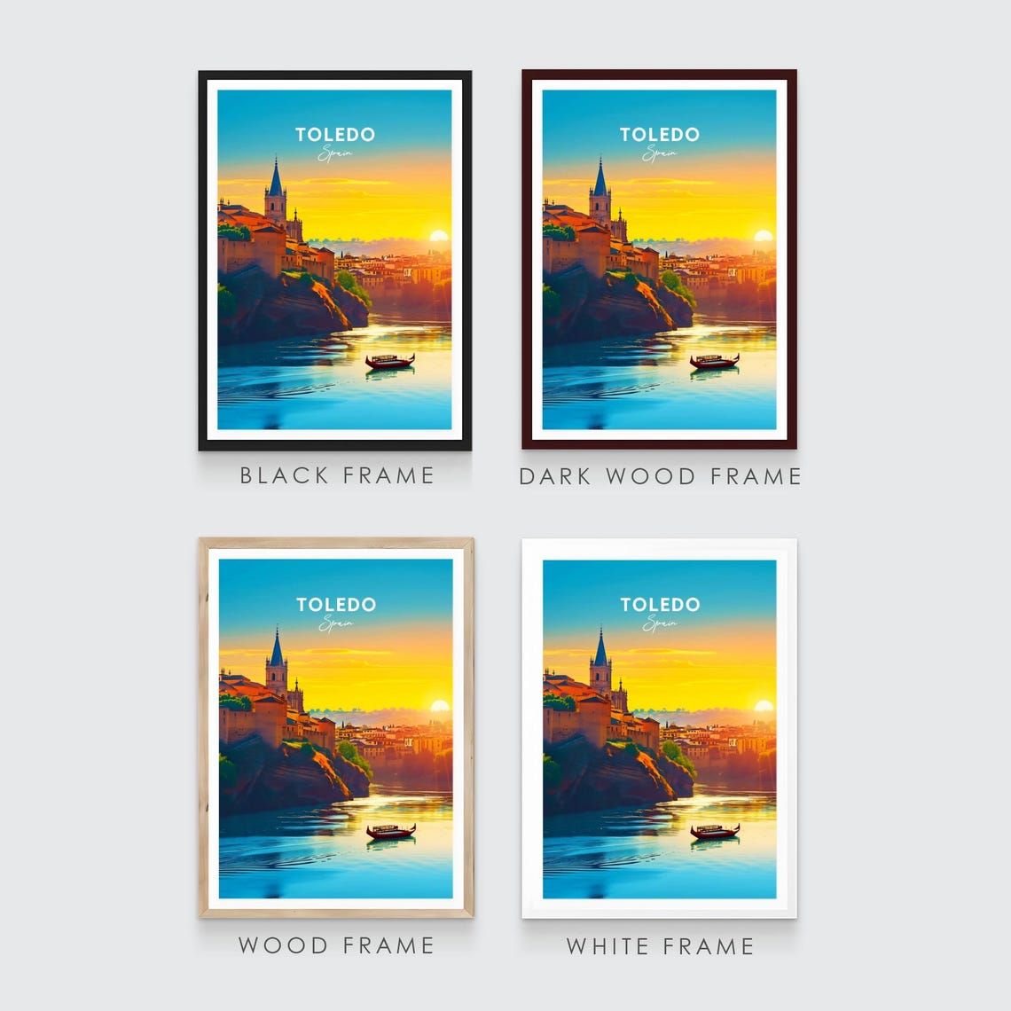 Toledo Sunset Riverside Old Town Church Spire Boat Travel Poster - Image 3