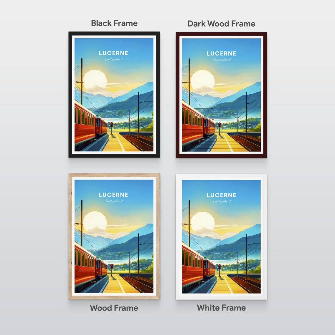 Lucerne Switzerland Red Train Station Mountain Sunrise Poster - Image 2