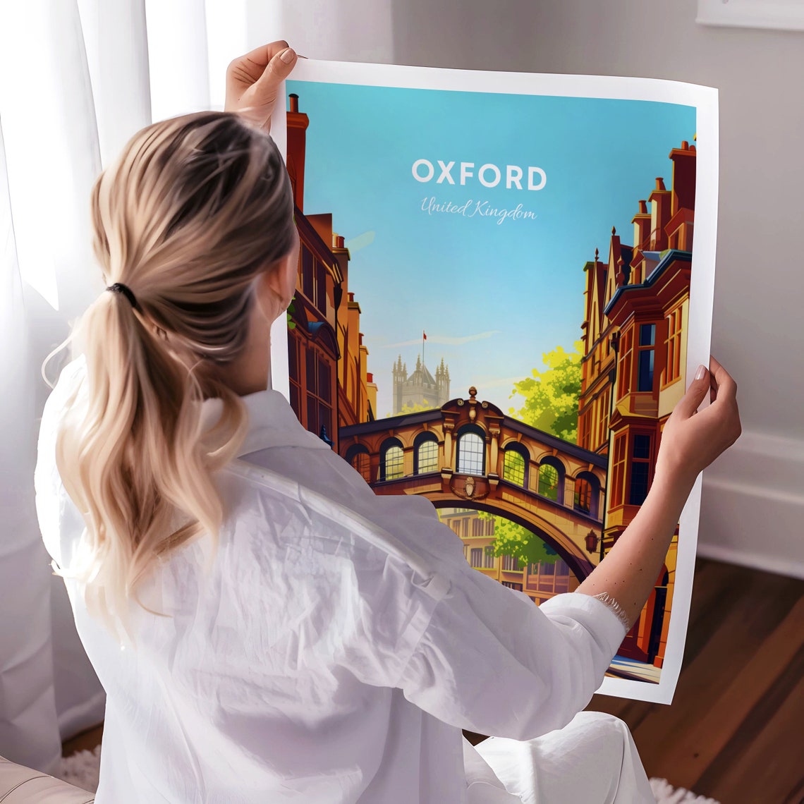 Oxford Travel Print United Kingdom Wall Art Bridge Of Sighs Oxford Poster Oxfordshire Poster Personalized Gift Custom Text - Image 3