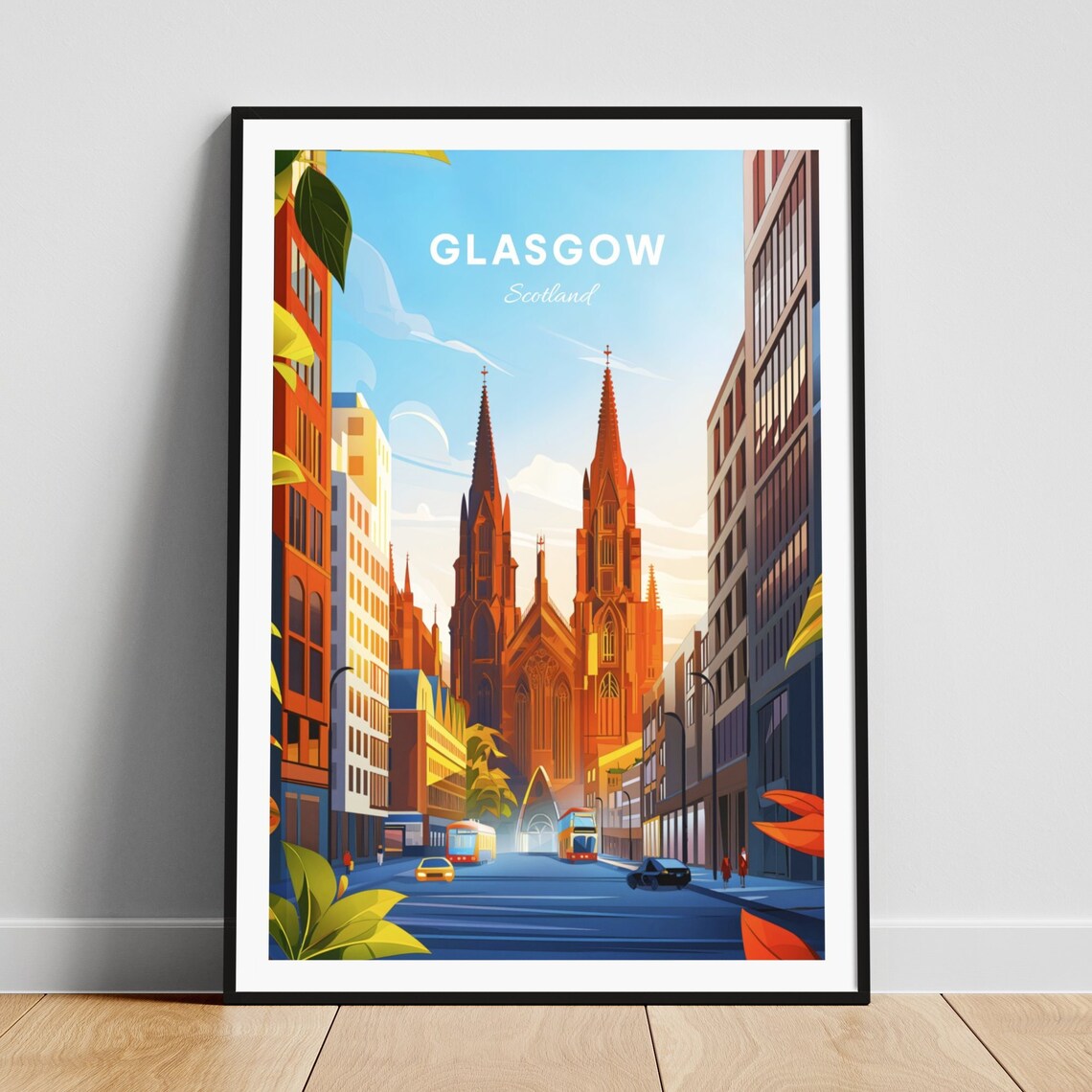 Glasgow Scotland Twin Spire Cathedral Street View Travel Poster