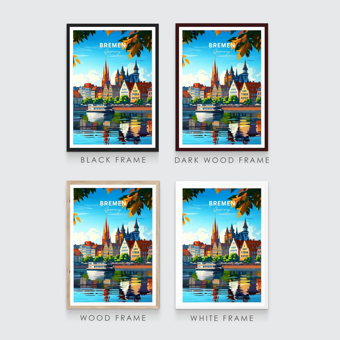 Bremen Germany Waterfront Boat Old Town Summer View Art Poster - Image 3
