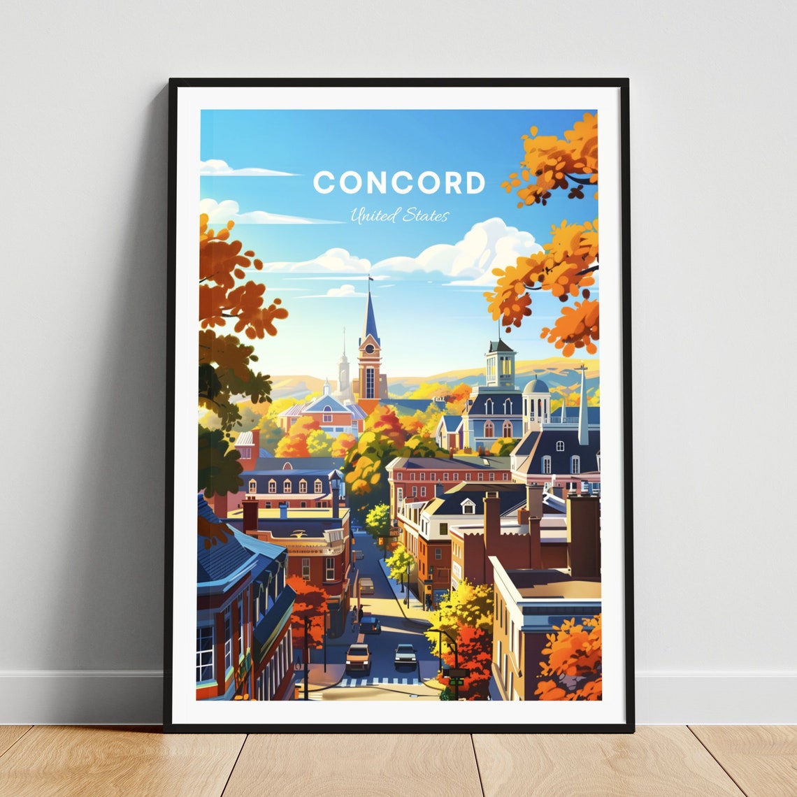 Concord New Hampshire Fall Foliage Historic Downtown Travel Poster