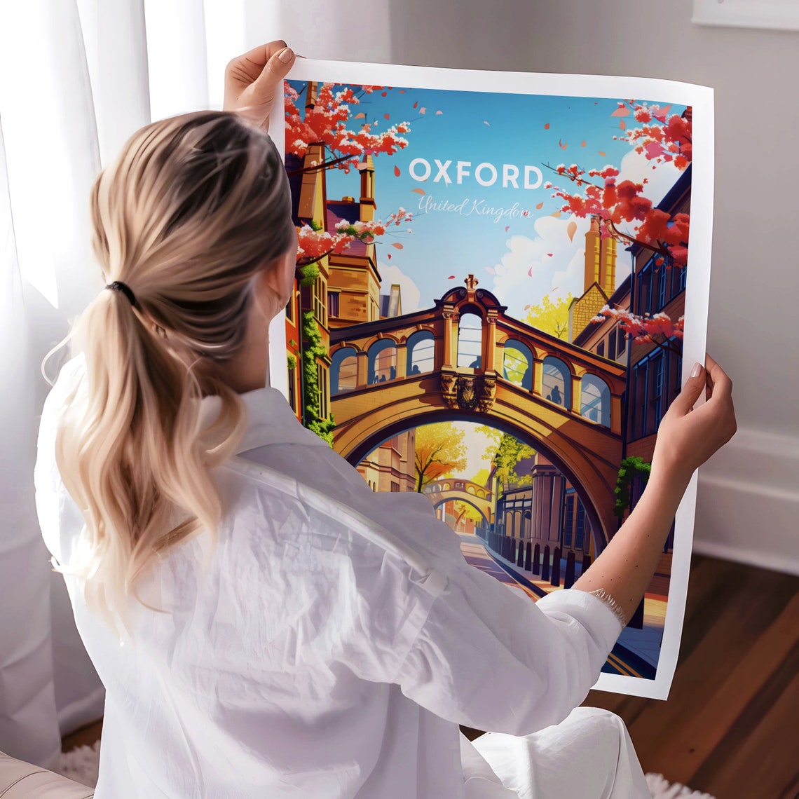 Oxford Travel Print United Kingdom Wall Art Bridge Of Sighs Oxford Poster Oxfordshire Poster Personalized Gift Custom Text - Image 3