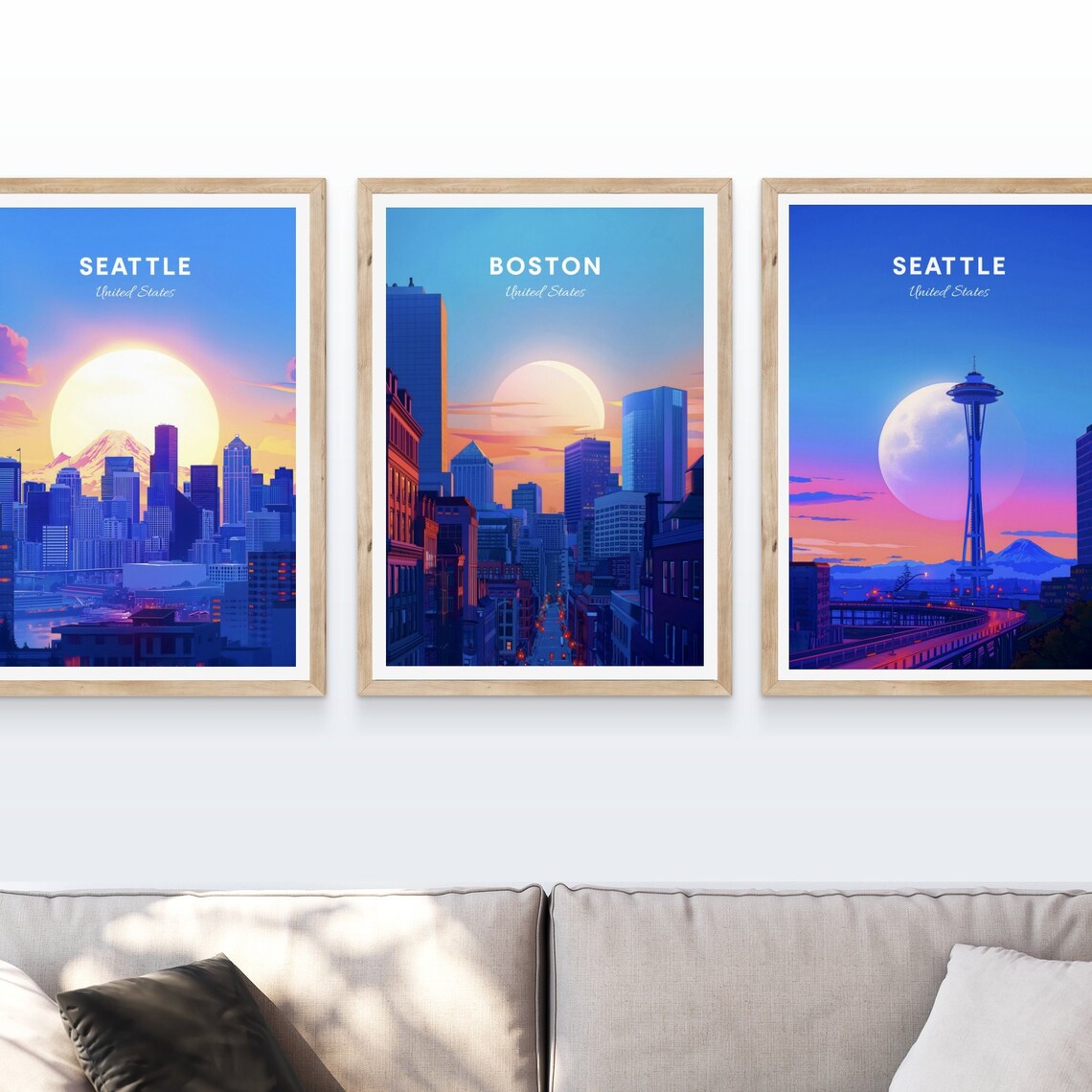 Boston Massachusetts Street View Moon Rising City Travel Art Poster - Image 4