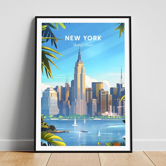 New York City Empire State Building Harbor Sailboat Skyline Poster