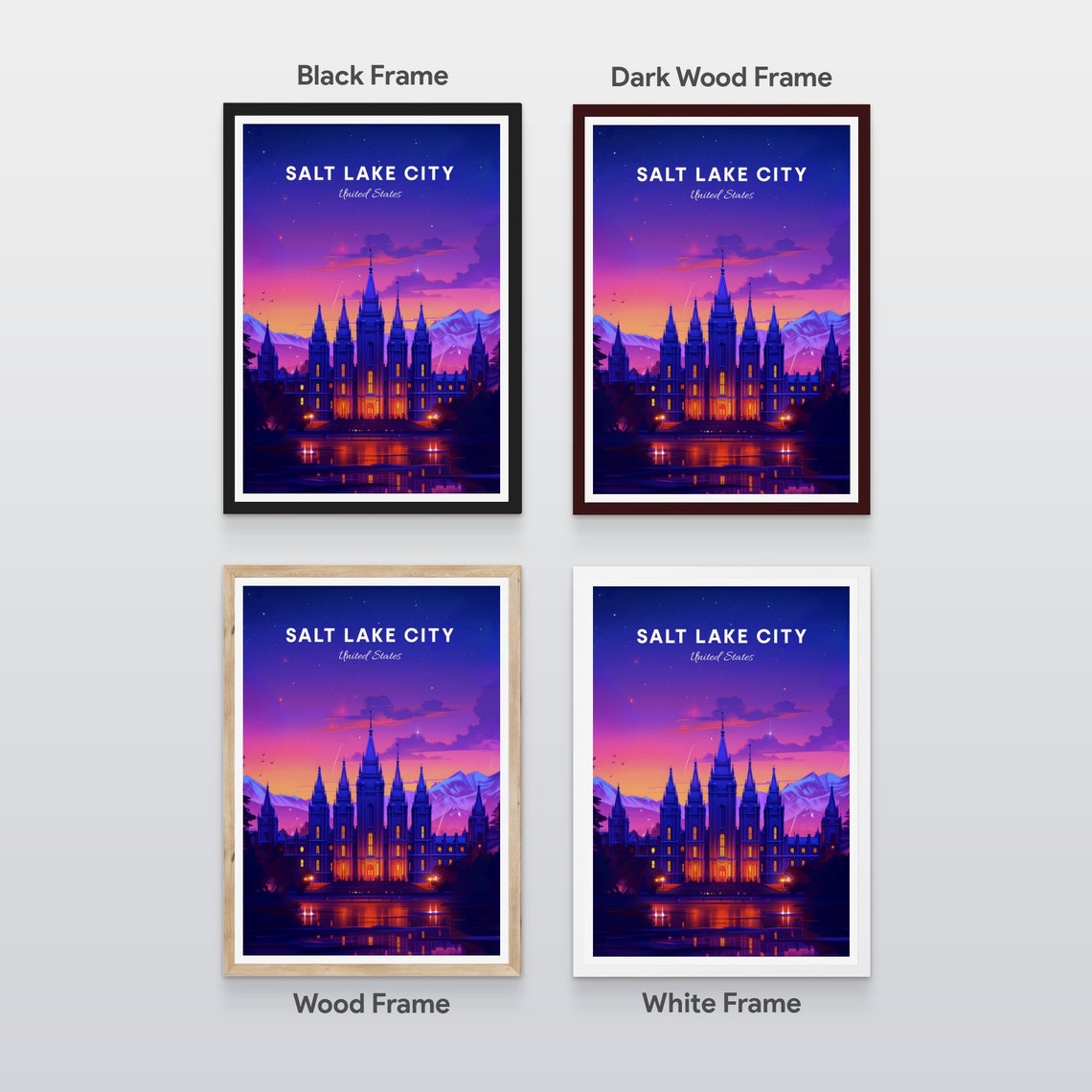 Salt Lake City Temple Twilight Reflection Starry Travel Poster - Image 2