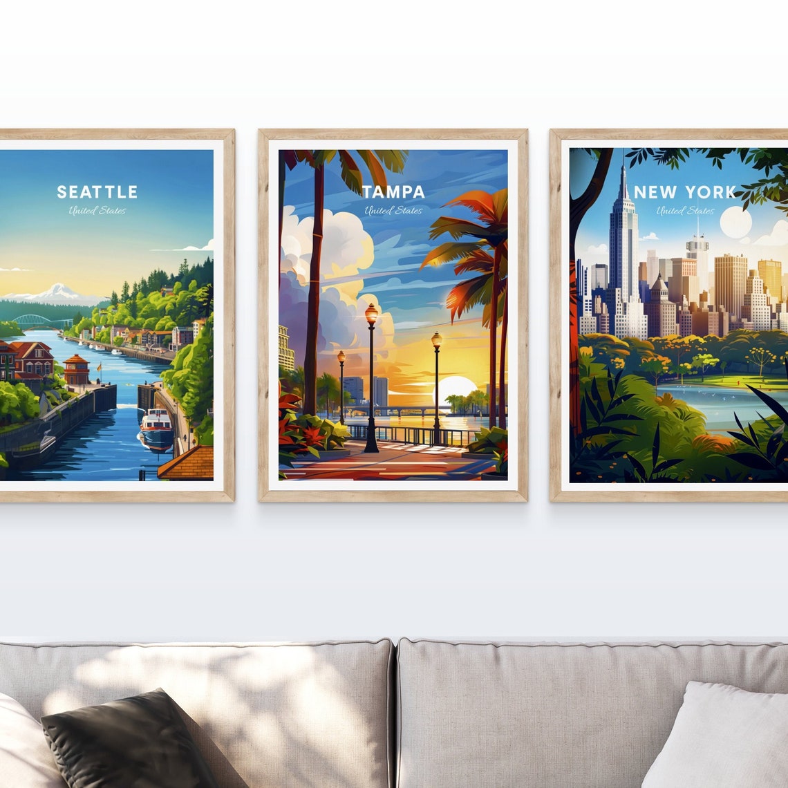 Tampa Florida Riverwalk Palm Tree Sunset Skyline Retro Poster - Image 4
