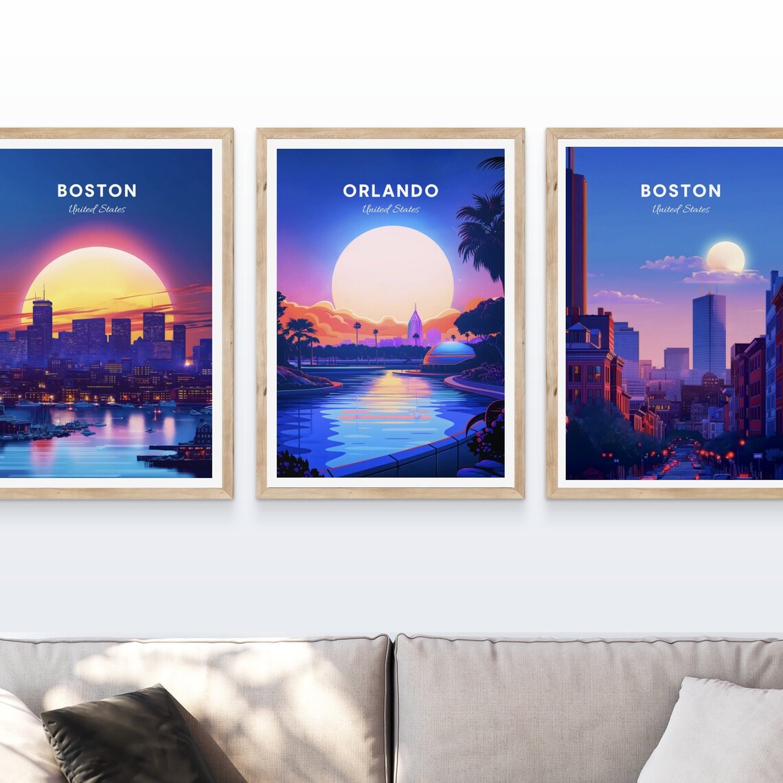 Orlando Florida Neon Sunset Lake Palm Trees City Travel Poster - Image 4