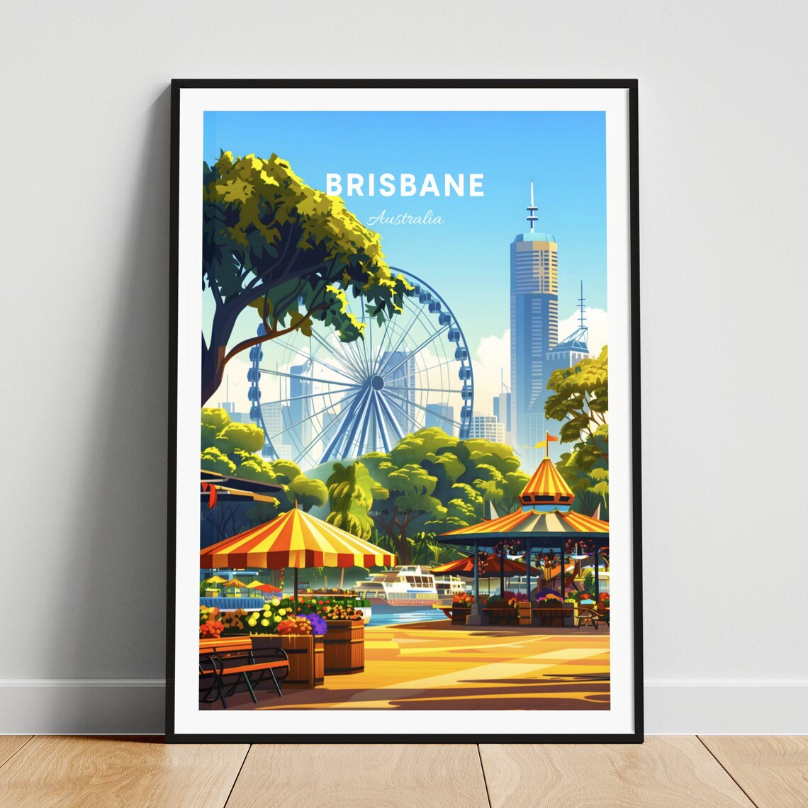 Brisbane Australia South Bank Ferris Wheel Riverside Park Poster
